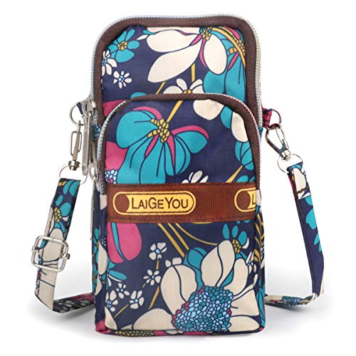 Idefair Bolso bandolera floral para niñas y niñas Bolso bandolera para teléfono móvil Bolso de algodón para teléfono móvil para llevar tarjeta Bolso para teléfono móvil Monedero (Azul)