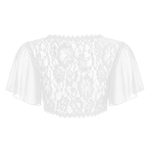 IEFIEL Cárdigan Corto Mujer Gasa Verano Bolero Encaje Manga Corta de Fiesta Boda Chaqueta Corta Primavera Torera Elegante Shrug Top Blanco 2X-Large