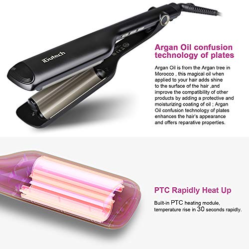 iGutech Pinzas Rizadoras,Rizador de pelo,Plancha de pelo para ondas de Cerámica,Temperatura Ajustable