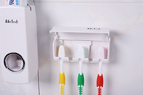 iLifeTech - Dispensador de Pasta de Dientes Automático y Portacepillos de Dientes – Práctico Set de Baño Familiar con Soporte de Cepillos de Dientes y Dosificador de Pasta Dental - Ideal para Niños