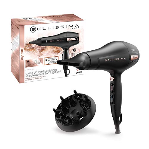 Imetec Bellissima My Pro P3 3400 - Secador de pelo con motor profesional AC, 2400W, Tecnología de iones, Rejilla de cerámica, Difusor y Concentrador