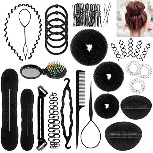 ivencase 28pcs Accesorios de Peinado, Herramientas Accesorios Hacedor Braid Cabello Trenzado Peinado Clip Herramientas para Diseño de Espuma para Niñas Mujeres con pelo DIY