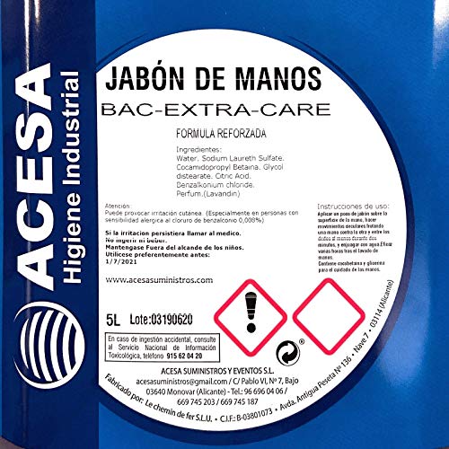 Jabón de Manos Concentrado Antibacterias Hidratante Dermoprotector Aroma Lavanda pH Neutro ACESA.