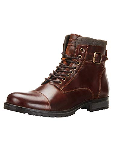 JACK & JONES JFWALBANY Leather STS, Biker Boots para Hombre, Marrón(Brown Stone Brown Stone), 40 EU