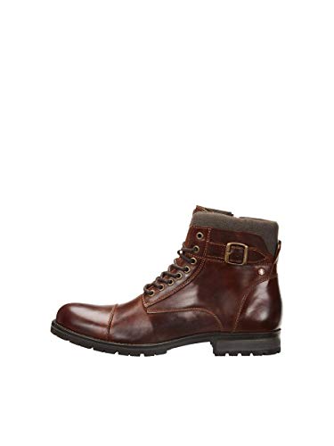 JACK & JONES JFWALBANY Leather STS, Biker Boots para Hombre, Marrón(Brown Stone Brown Stone), 40 EU