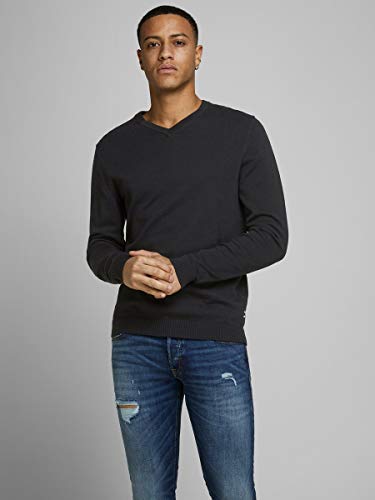 Jack & Jones Jjebasic Knit V-Neck Noos suéter, Negro (Black Black), X-Large para Hombre