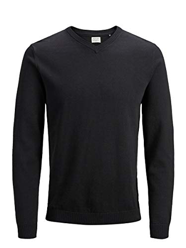 Jack & Jones Jjebasic Knit V-Neck Noos suéter, Negro (Black Black), X-Large para Hombre