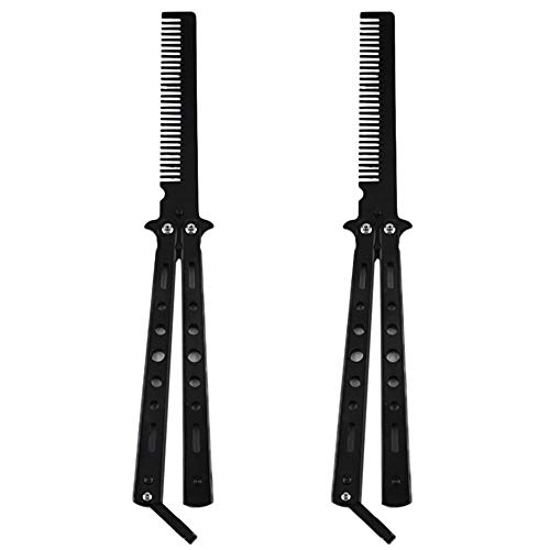 JHOOOD Peine De Peinado De Hombres Plegable Metal Peine Mariposa Peine Plegable Cabello Metal Peine Muelle Peine Mariposa Acero Inoxidable Diseño Bilateral para Accesorios Peinado El Cabello 2 Piezas