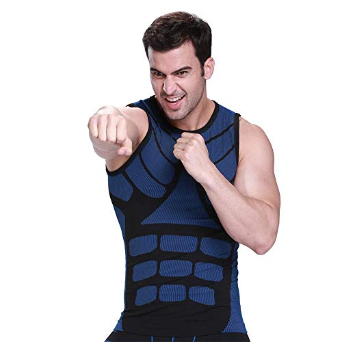 JJZXPJ Hombres Fajas Adelgaza la Talladora del Cuerpo de los Hombres de la Talladora del Cuerpo, la Camisa de compresión torácica Ocultar la Panza Que Adelgaza el Chaleco (Color : Azul, Size : XXL)