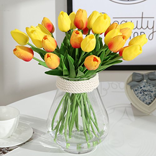 JUSTOYOU Tulip Real, Flores Artificiales para Ramos de Boda, hogar, Hotel, decoración de jardín, Eventos, Navidad, como Regalo, Naranja, 20 Piezas.