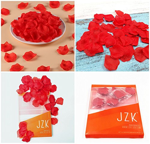 JZK 1000 x Pétalos de Rosa en Seda Rojo para decoración Confeti Boda Fiestas pétalos decoración para el día San valentín Bodas Fiestas Confeti o Fiesta Compromiso, Evento romántico