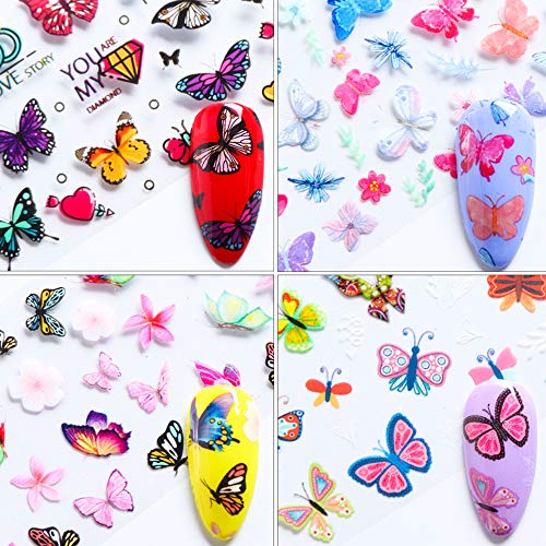 Kalolary 10 Farbe Papel Nail Foil Transfer Nails Glitter Set Papel Transferencia Foil Flor de Mariposa Uñas Holográfico Nail Stickers para DIY Arte de Uñas