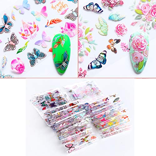 Kalolary 10 Farbe Papel Nail Foil Transfer Nails Glitter Set Papel Transferencia Foil Flor de Mariposa Uñas Holográfico Nail Stickers para DIY Arte de Uñas