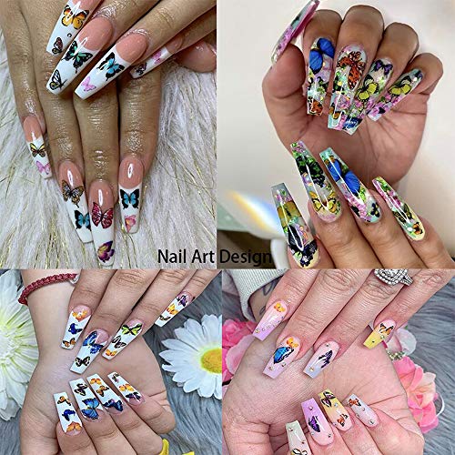 Kalolary 12 Diseño Mariposa Nail Art Pegatinas de transferencia de agua Calcomanías Deslizadores polacos Flores Cubierta completa Láminas de tatuaje para mujeres Uñas Uñas de los pies Decoración