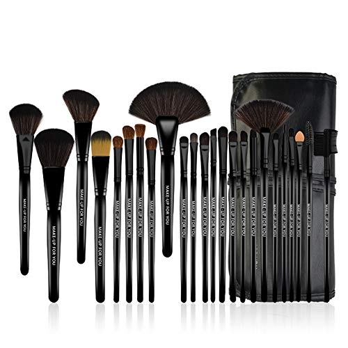 KanCai® 24 piezas pinceles de maquillaje profesional con el juego de manijas de madera - kit de cepillo cosmético con estuche de cuero sintético