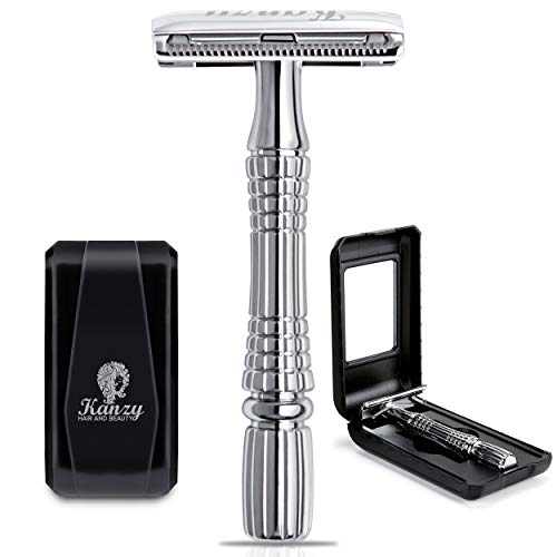 Kanzy Maquinilla de Afeitar Clasica de Doble Filo para Hombre y Mujer Afeitado Manual Safety Razor, Set de Afeitado con Espejo Integrado Adecuado para Todos Cuchilla de Afeitar Clasica