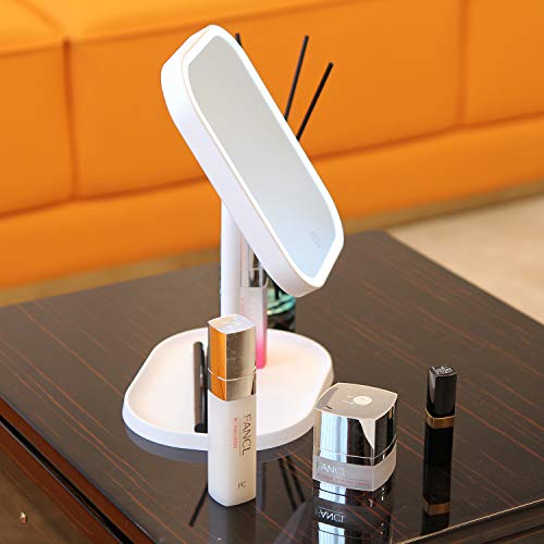 Kasimir Espejo Maquillaje con Luz LED Espejo de Maquillaje Táctil Ultra Alta Definición Profesional Espejo Cosmético Plegable Espejos Maquillaje de Escritorio - Rotación Ajustable de 360°blanco