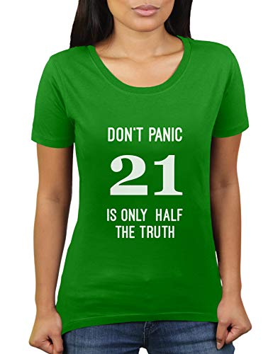 KaterLikoli Don't Panic 21 is Only Half The Truth 42 Douglas Adams - Camiseta para mujer Apple Green XXXL