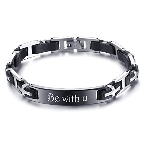 KAULULU Pulsera para Hombre Mujer Brazalete Personalizados in Acero Inoxidable Grabado Nombre Personalizada Bff Joyería Hombre Regalo de San Valentín Cumpleaños (H-Black)