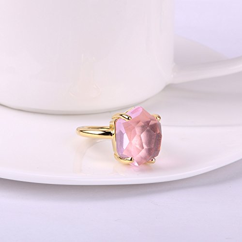 KELITCH Mujeres 18k Chapado en Oro Rosa Rosado Cristal Piedra Preciosa Anillo - Tama?o (USA) 9 / (ES) 19, 20