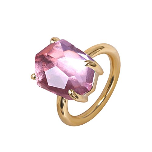 KELITCH Mujeres 18k Chapado en Oro Rosa Rosado Cristal Piedra Preciosa Anillo - Tama?o (USA) 9 / (ES) 19, 20