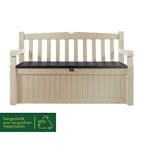 Keter Eden Garden Bench - Banco Arcón Exterior, Capacidad 265 L, Color Marrón y Beige