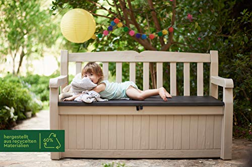 Keter Eden Garden Bench - Banco Arcón Exterior, Capacidad 265 L, Color Marrón y Beige