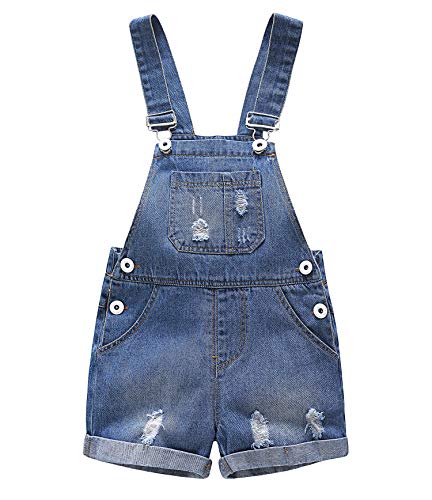 Kidscool Baby & Toddler Niñas/Niños Grandes Baberos Rasgados Agujero Verano Jeans Shortalls - Azul - 4-5 años