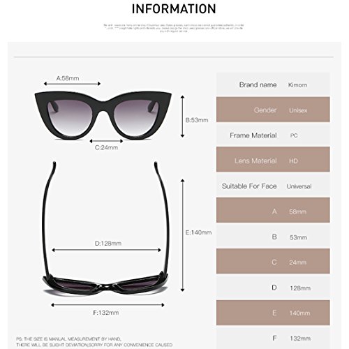 kimorn Gafas De Sol Para Mujer Bisagras De Metal Ojos De Gato Marco De Plástico K0568 (Mate&Negro)