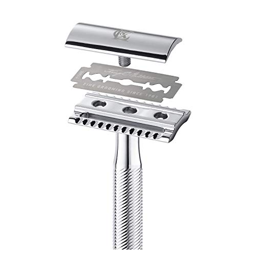 King C Gillette - Máquina De Afeitar De Doble Filo Para Hombre + 6 Recambios Con Las Mejores Hojas De Doble Filo De Gillette Con Revestimiento De Platino