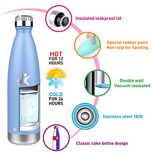 KollyKolla Botella de Agua Acero Inoxidable, Termo Sin BPA Ecológica, Botellas Termica Reutilizable Frascos Térmicos para Niños & Adultos, Deporte, Oficina, Yoga, Ciclismo, (350ml Macaron Azul)