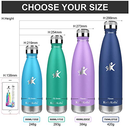 KollyKolla Botella de Agua Acero Inoxidable, Termo Sin BPA Ecológica, Botellas Termica Reutilizable Frascos Térmicos para Niños & Adultos, Deporte, Oficina, Yoga, Ciclismo, (350ml Macaron Azul)