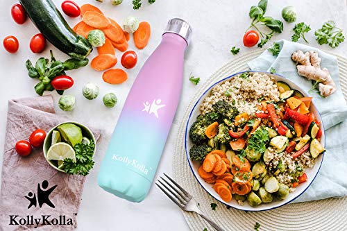 KollyKolla Botella de Agua Acero Inoxidable, Termo Sin BPA Ecológica, Botellas Termica Reutilizable Frascos Térmicos para Niños & Adultos, Deporte, Oficina, Yoga, Ciclismo, (350ml Macaron Azul)