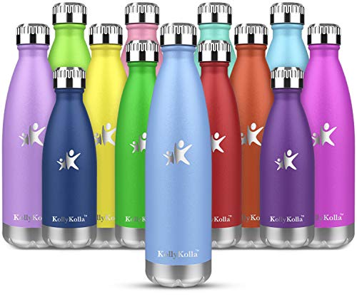 KollyKolla Botella de Agua Acero Inoxidable, Termo Sin BPA Ecológica, Botellas Termica Reutilizable Frascos Térmicos para Niños & Adultos, Deporte, Oficina, Yoga, Ciclismo, (350ml Macaron Azul)