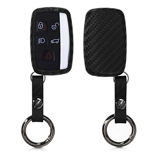 kwmobile Funda Compatible con Land Rover Jaguar Llave de Coche con Control Remoto de 5 Botones - Carcasa Protectora Suave de Silicona - Carbono