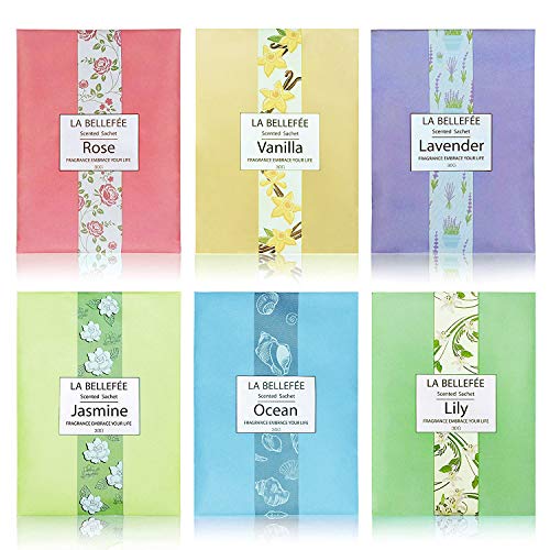 LA BELLEFÉE Bolsitas Perfumadas Sobres Aromaticas Bolsas para Cajones Armarios de la Habitación Baños Automóviles Regalos 30 g (Paquete de 6)