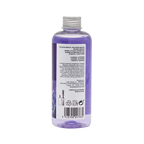 La Casa de los Aromas, Set de 6 x 250ml Ambientadores Mikado Lavanda para Reposición con Varillas, Difusor Líquido de Aroma Lavanda, Perfume Duradero para el Hogar, Baño, Casa - 6x250 ml