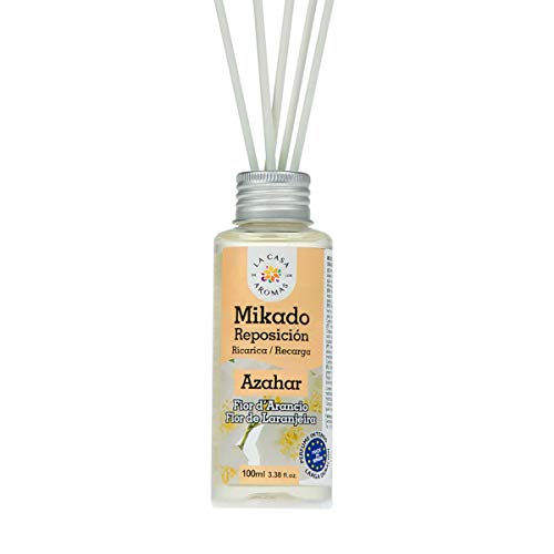 La Casa de los Aromas, Set de 6x100ml Ambientadores Mikado Azahar para Reposición con Varillas, Difusor Líquido de Aroma Azahar, Perfume Duradero para el Hogar, Baño, Casa