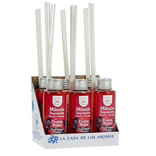 La Casa de los Aromas, Set de 6x100ml Ambientadores Mikado Frutos Rojos para Reposición con Varillas, Difusor Líquido de Aroma Frutos Rojos, Perfume Duradero para el Hogar, Baño, Casa