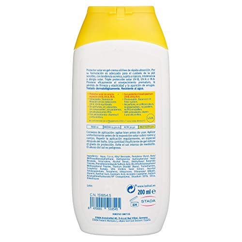 Ladival Pieles Sensibles o Alérgicas - Protección Solar en Gel Crema (Oil free de absorción rápida, FPS 50+), 200 ml