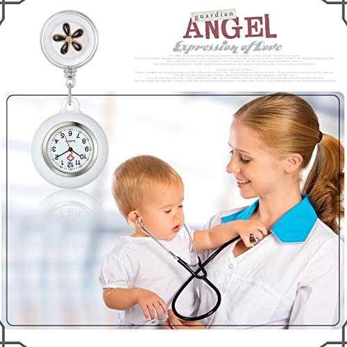 Lancardo Reloj Enfermera con Decoración Floral Reloj de Bolsillo para Médico Flor Elegante Movimiento Cuarzo NO Impermeable Clip Broche Longitud Estirable Flor Negro