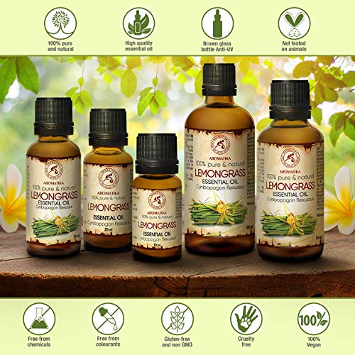 Lemongrass Aceite Esencial 20ml - Cymbopogon Flexuosus - India - Aceite de Limoncillo 100% Puro y Natural - Mejor para Aromaterapia - Baño - Fragancia para el Hogar - Lemongrass Essential Oil