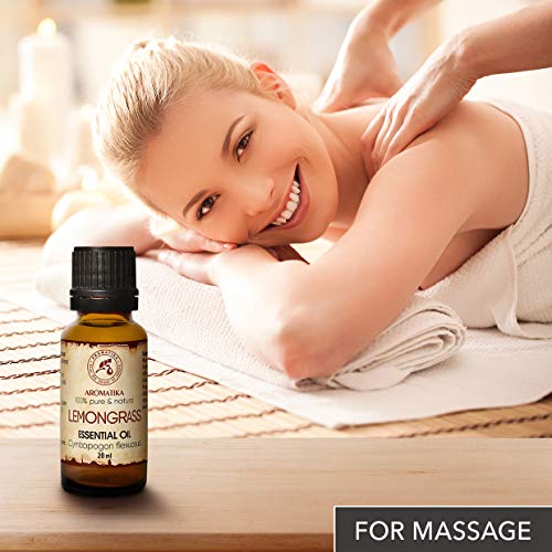 Lemongrass Aceite Esencial 20ml - Cymbopogon Flexuosus - India - Aceite de Limoncillo 100% Puro y Natural - Mejor para Aromaterapia - Baño - Fragancia para el Hogar - Lemongrass Essential Oil