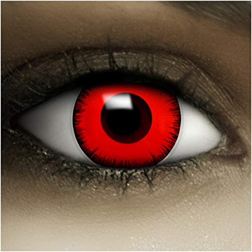 Lentillas de color"Volturi" + cápsulas de sangre artificial + recipiente de FXContacs en blanco, blandas, sin dioptrías pack de 2 unidades - cómodas y perfectas para Halloween, Carnaval, sin corregir