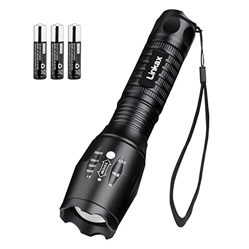 Linkax Linterna LED Alta Potencia Linternas Antorcha Linterna de Mano 800 LM Flashlight LED de 5 Modos para Ciclismo Camping Montañismo incluida 3 AAA Pilas [Clase de eficiencia energética A]