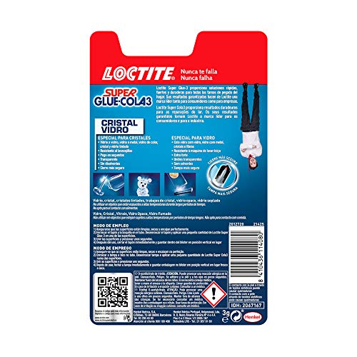 Loctite Super Glue-3 Cristal, adhesivo para cristal resistente al agua, pegamento instantáneo especial para cristales, pegamento transparente y extrafuerte, 1x3 g