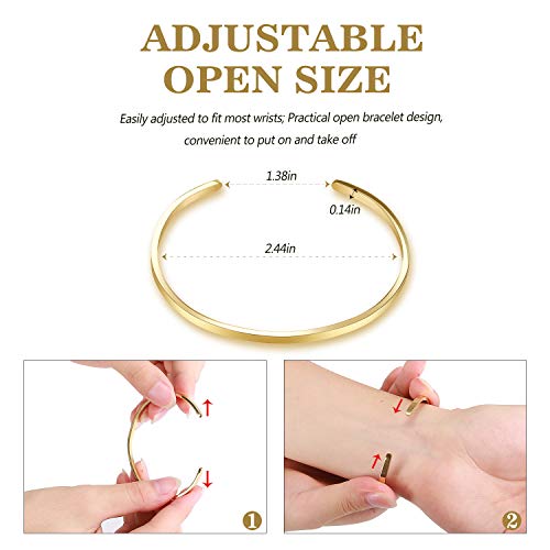 Lolalet Pulsera Regulable Aceo Inoxidable, Chapado Oro 18K Brazalete Muñequero Abierto Ajustable de Acabado Pulido Liso, Joyería de Regalo para Mujer, Chica, Niña -Dorado