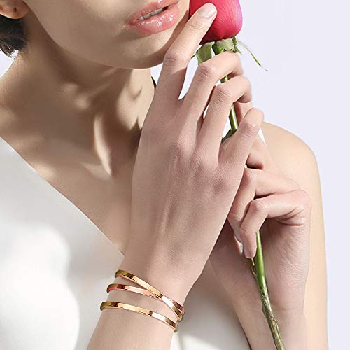 Lolalet Pulsera Regulable Aceo Inoxidable, Chapado Oro 18K Brazalete Muñequero Abierto Ajustable de Acabado Pulido Liso, Joyería de Regalo para Mujer, Chica, Niña -Dorado