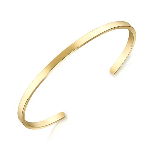 Lolalet Pulsera Regulable Aceo Inoxidable, Chapado Oro 18K Brazalete Muñequero Abierto Ajustable de Acabado Pulido Liso, Joyería de Regalo para Mujer, Chica, Niña -Dorado