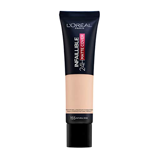 L'Oréal Infalible 24 H Matte Cover Base De Maquillaje Alta Cobertura Mate Piel Clara Subtono Neutro 155 Natural Rosé 40 g